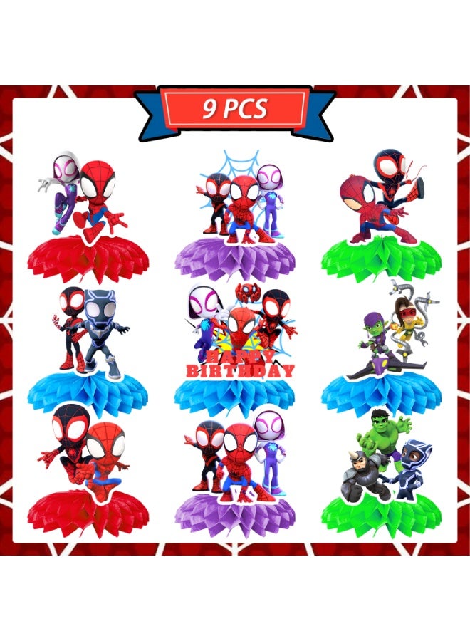 SPIDERMAN 9pcs Spider-Man and Friends Honeycomb Centerpieces – Superhero Team Table Decorations, Honeycomb Centerpiece Set for Spidey Theme Birthday Party Decoration Supplies - Image 3